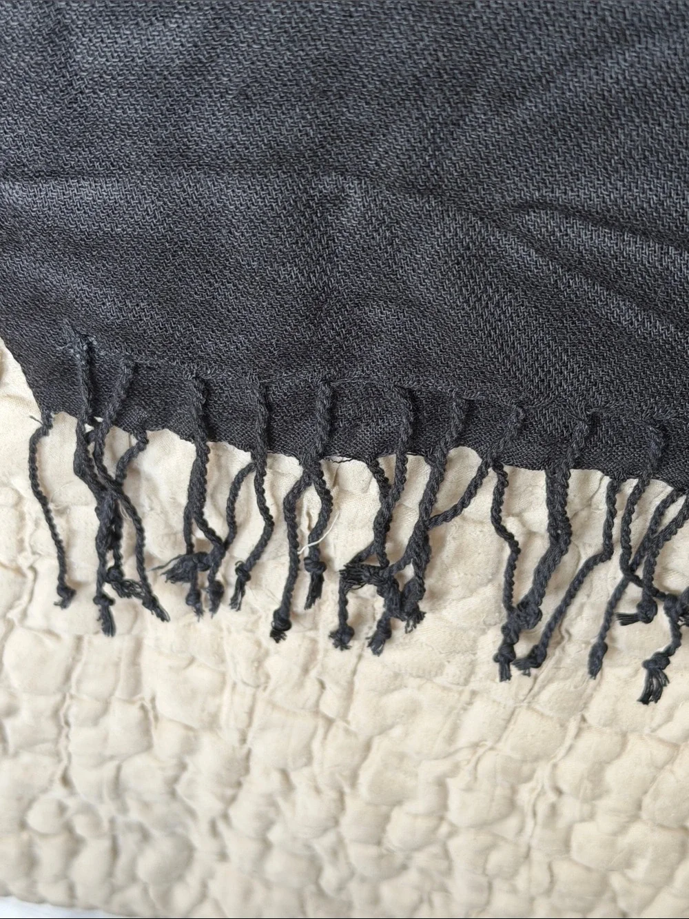 Anne Klein Black cashmere silk blend Scarf with fringe NWT